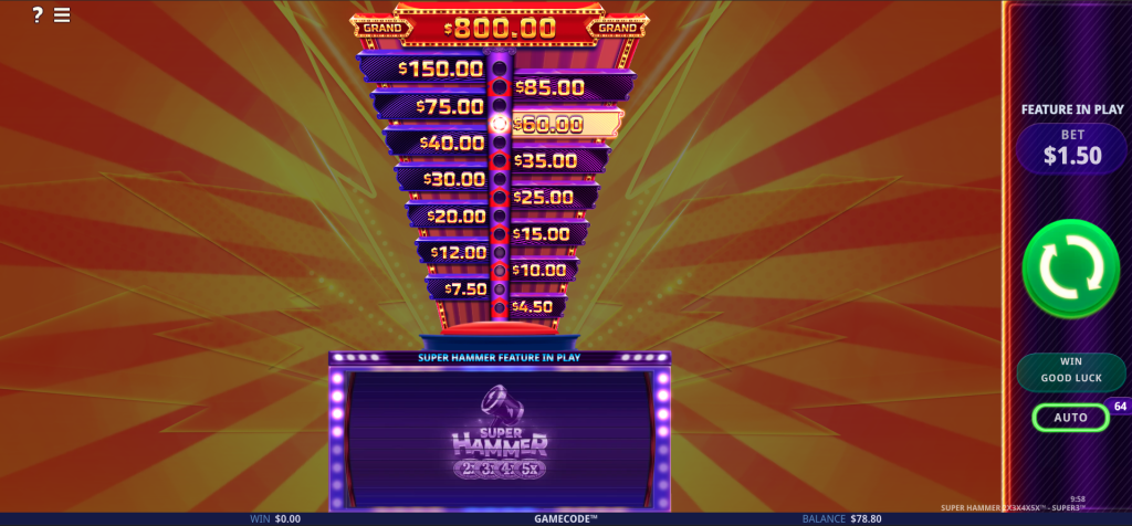 Super Hammer slot machine winning prize